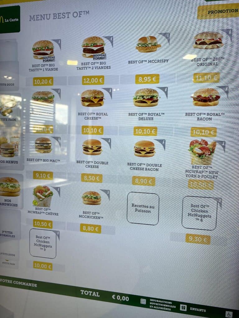 mcdonald's in france menu burgers prices 2023